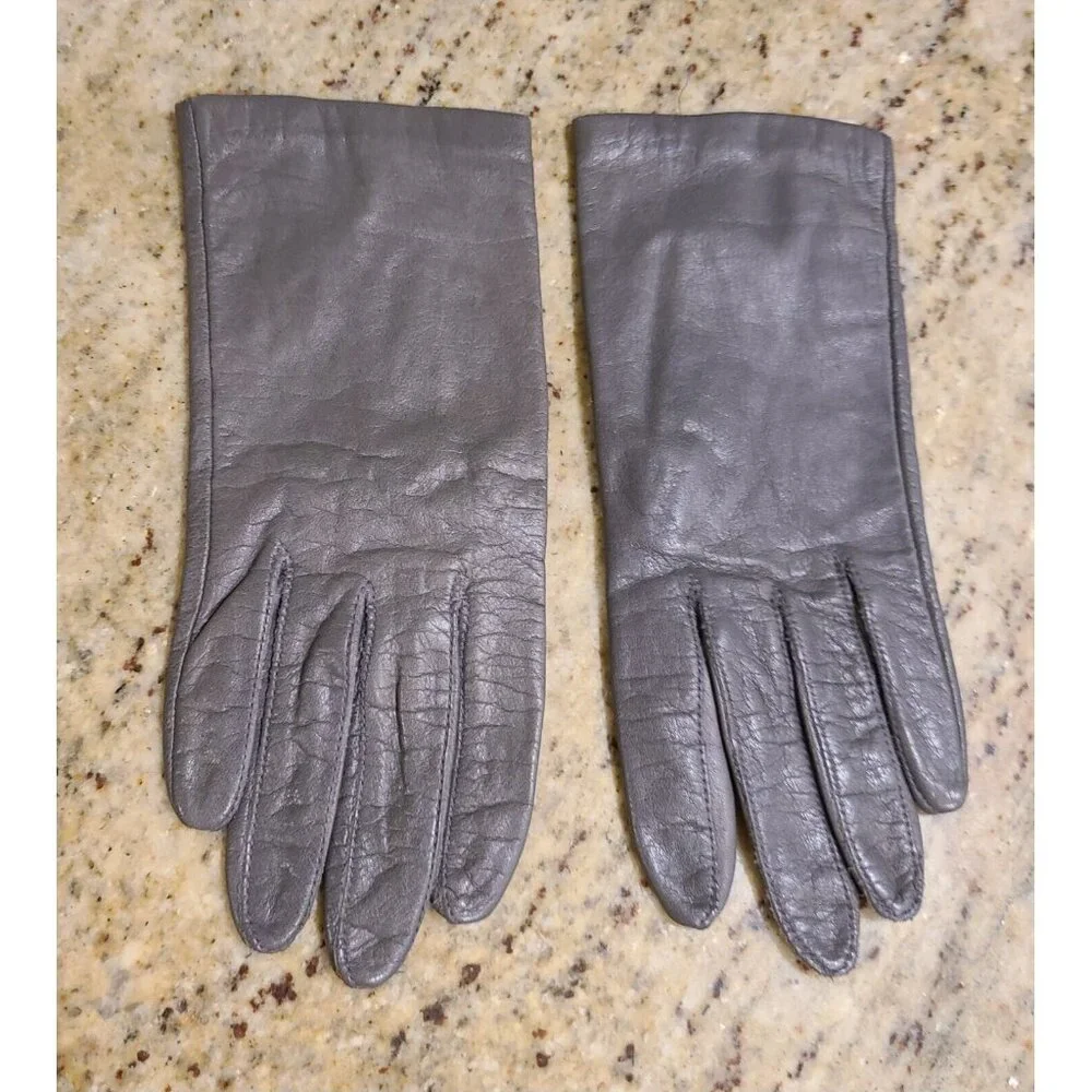 Vintage Size S 6.5 Gray Leather Lined 8